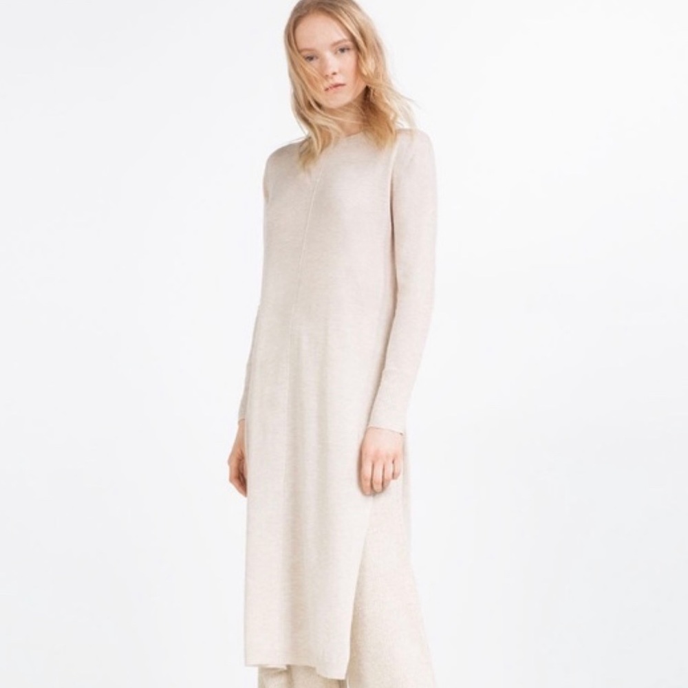 Zara Knit Beige Side Split Long Tunic
